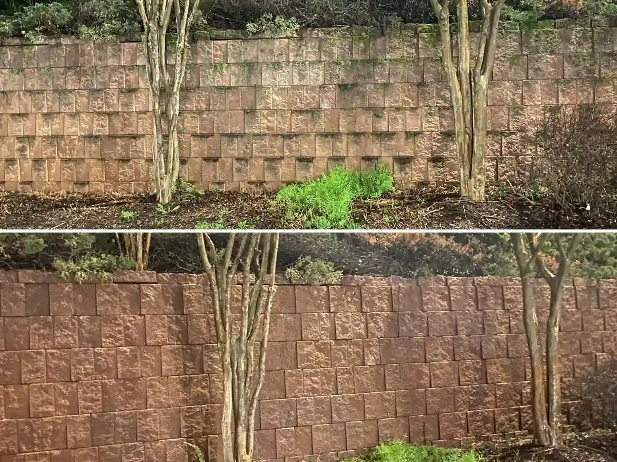 Masonry & Landscape Wall Cleaning on a commercial property in metro Atlanta