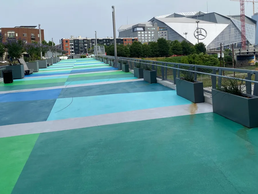 The Nelson Street pedestrian bridge in downtown Atlanta, cleaned by Georgia Bubbles