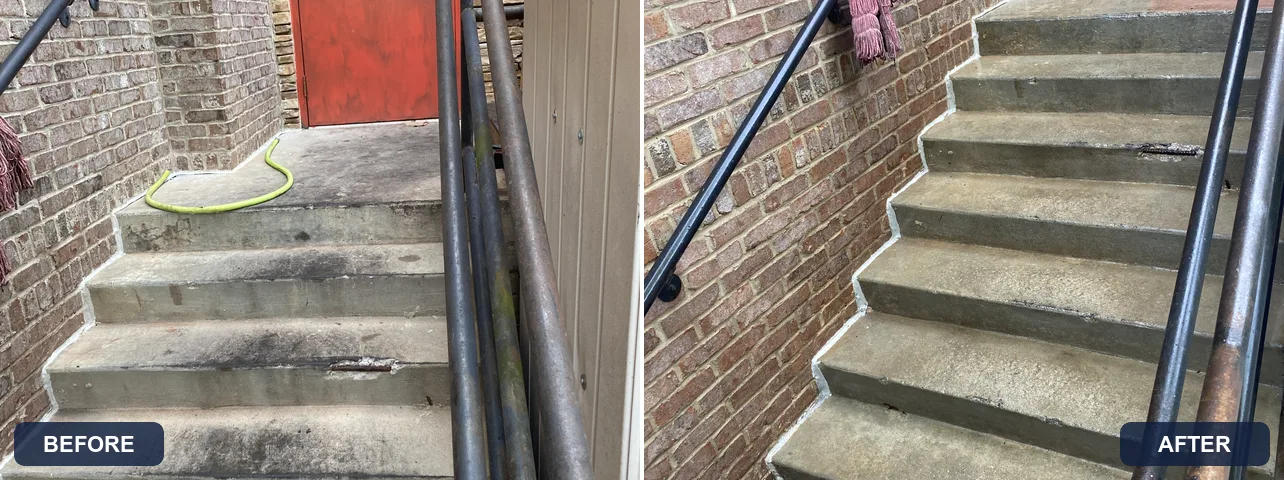 Shopping center stairwell: before and after cleaning by Georgia Bubbles