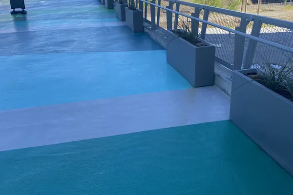 Clean painted deck of a pedestrian bridge in downtown Atlanta after the morning cleaning